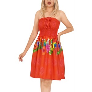 LA LEELA Women's Tube Dress Dress Top Short One Size Leaves Red - 1 of 4