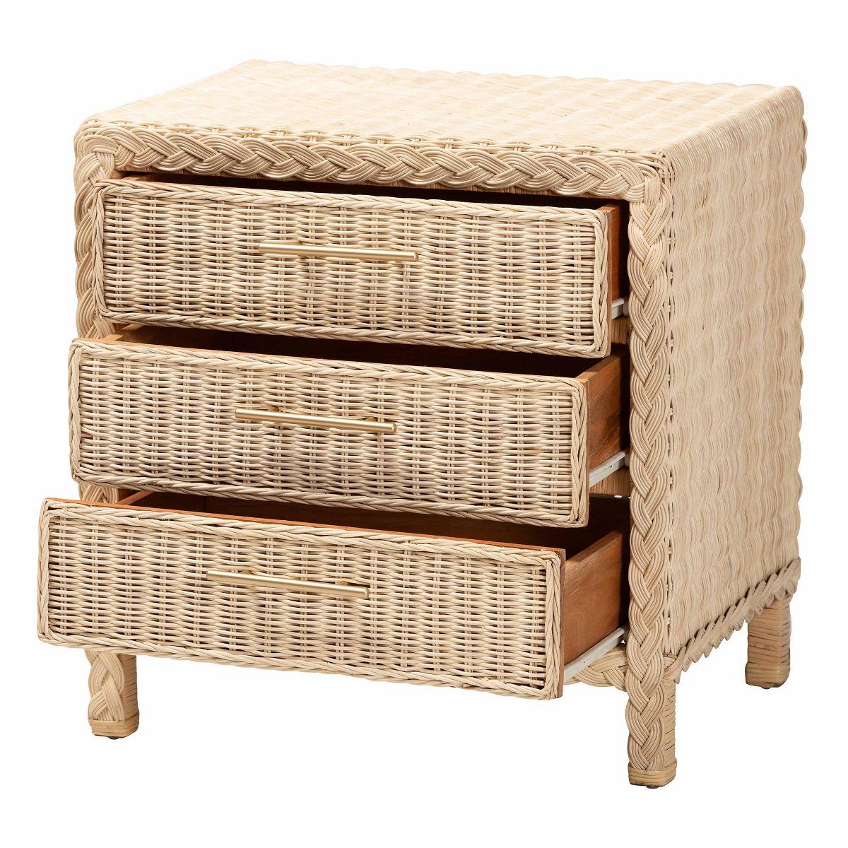 bali & pari Lanica Rattan 3 Drawer Nightstand Pale Brown - thumbnail 2