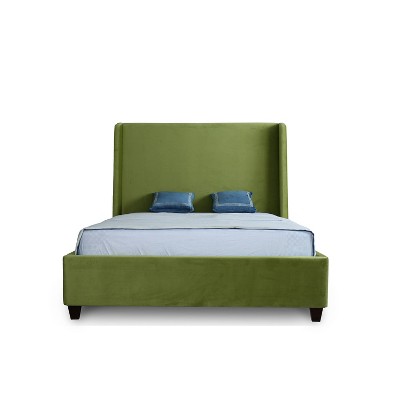 Green Velvet Upholstered Queen Bed with Pine Wood Frame