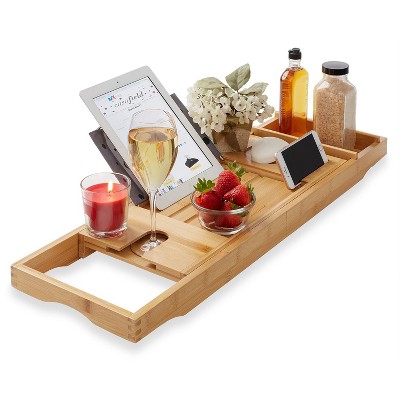Casafield Bathtub Caddy, Expandable Bamboo Bath Tray and Tub Organizer for Bathroom
