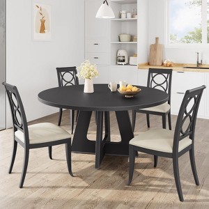 TackView 47-Inch Round Large Dining Table Wood Top with Adjustable Legs, Ample Seating for 4-6 People Board for Superior Stability Black - 1 of 4