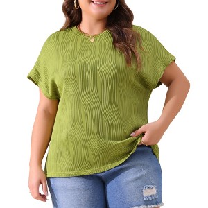 Agnes Orinda Women's Plus Size Crew Neck Short Sleeve Casual Knit Textured T-Shirts - 1 of 4