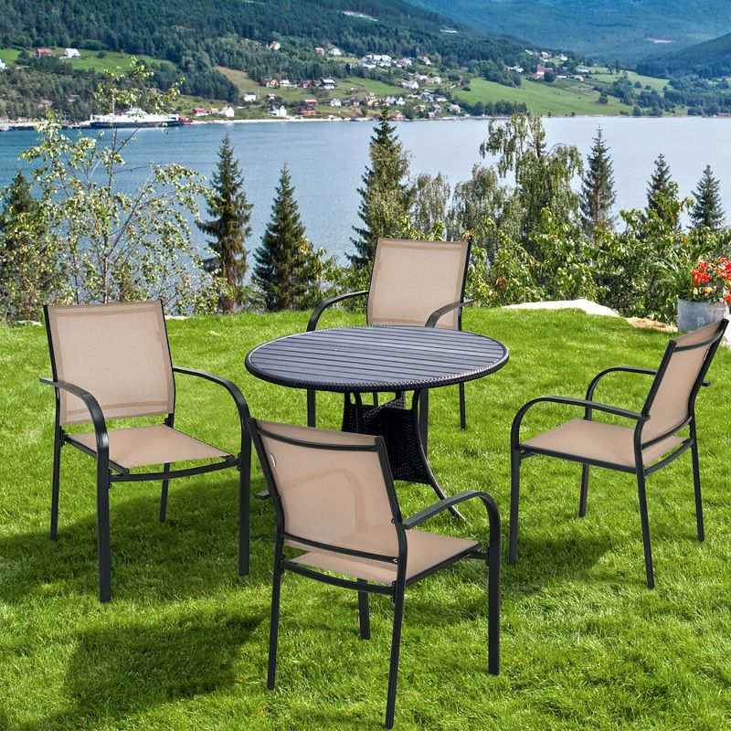 Costway Set of 2 Patio Dining Chairs Stackable with Armrests Garden Deck Brown, 2 of 10