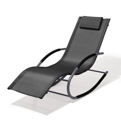 Pellebant Patio Outdoor Rocking Chair Curved Rocker Chaise Lounge Chair with Pillow