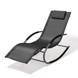 Pellebant Patio Outdoor Rocking Chair Curved Rocker Chaise Lounge Chair with Pillow - 1 of 4