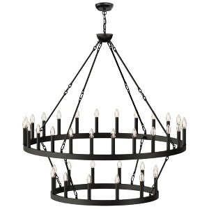 YANSUN 36-Light Black Wagon Wheel Chandelier with Double Ring FrameE12 Oversized Farmhouse Fixture (Light Bulbs Not Included) - 1 of 1