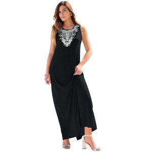 Roaman's Plus Size Sleeveless Crew Neck Maxi Dress - 1 of 4