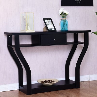 Black Modern Wood Console Table with Drawer Storage