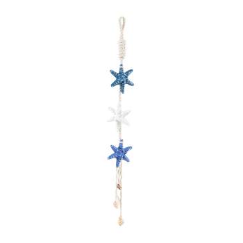 Olivia & May 34"x5" Resin Starfish Handmade Layered Wall Decor with White Hanging Rope and Seashell Accents Cream