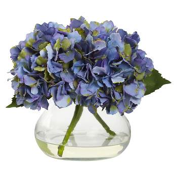 Blooming Hydrangea with Vase, Blue - Nearly Natural