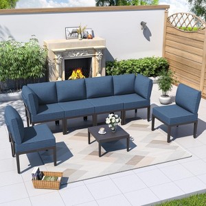 ALAULM 7 Pieces Metal Patio Furniture Set Modern Metal Outdoor Conversation Sets, Patio Sectional Sofa - 1 of 4