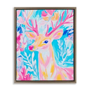 Stupell Industries Bright Pastel Deer Floating Frame Canvas Art - 1 of 4