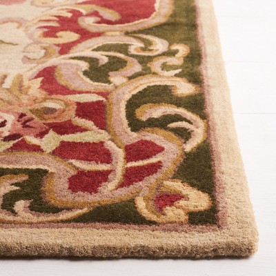 Ivory and Green Hand-Tufted Wool Runner Rug