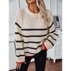 Womens Pullover Sweater Loose Fit Bell Sleeve Slouchy Sweater Ribbed Knit Crew Neck Striped Sweater - 3 of 4
