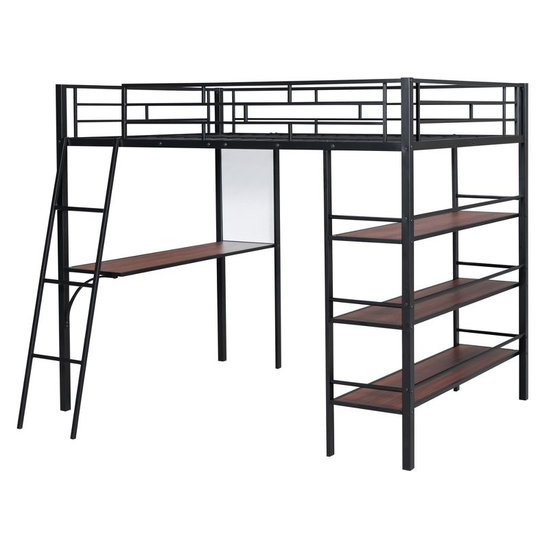 Full Size Loft Metal Bed with 3 Shelves and Desk, Stylish Metal Frame Bed with Whiteboard - ModernLuxe, 5 of 11
