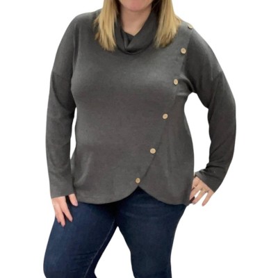Women's Cowl Neck with Button Details Top - honeyme