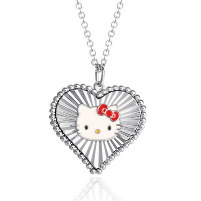 Sanrio Hello Kitty Sterling Silver Cubic Zirconia Outline Necklace - 18''  Chain, Authentic Officially Licensed