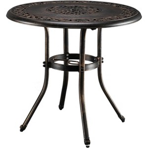 VINGLI 32 Inch Outdoor Patio Table with Umbrella Hole, Cast Aluminum Round Patio Dining Table Bistro Table for Backyard, Garden, Patio, Porch - 1 of 4