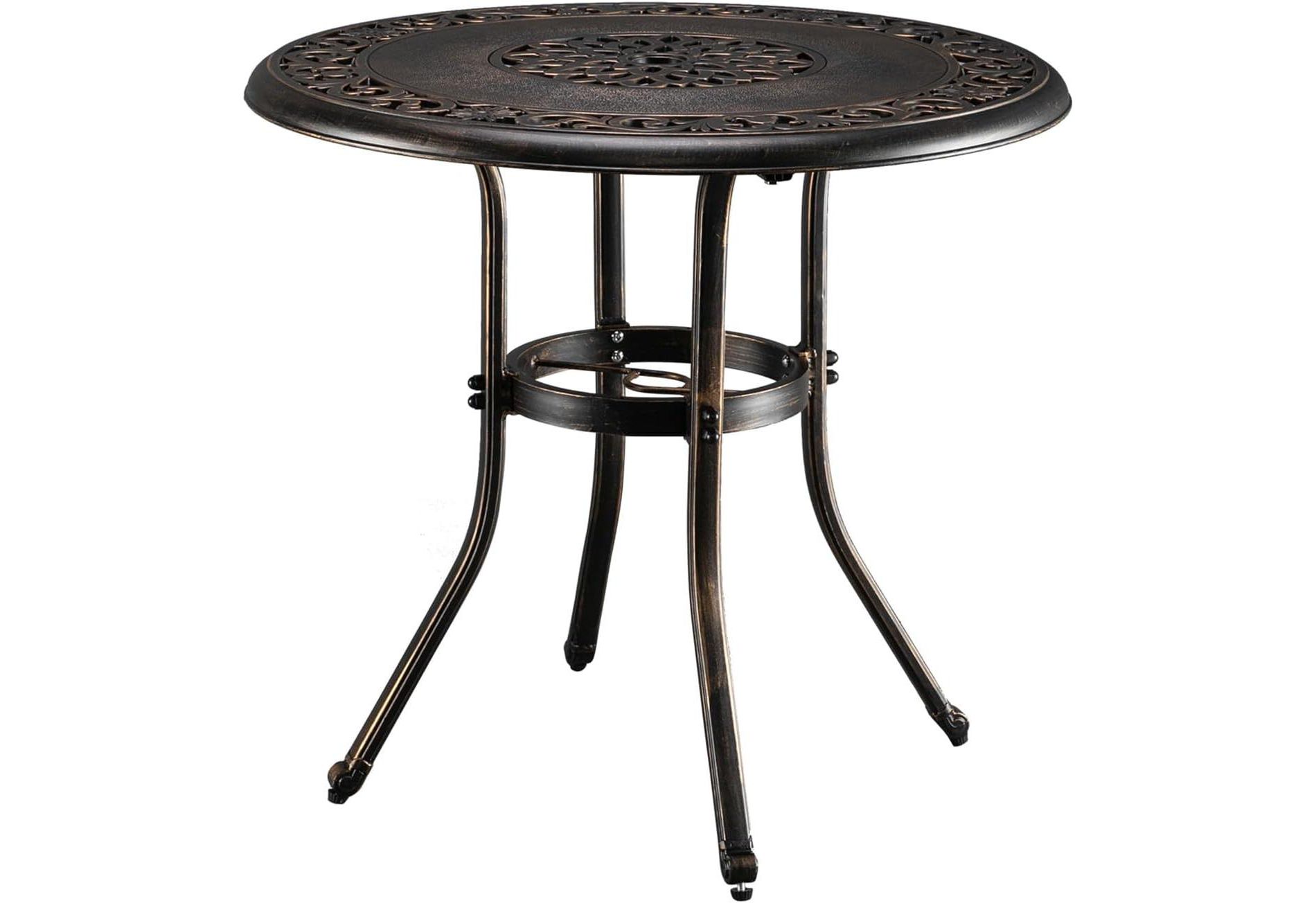 VINGLI 32 Inch Outdoor Patio Table with Umbrella Hole, Cast Aluminum Round Patio Dining Table Bistro Table for Backyard, Garden, Patio, Porch