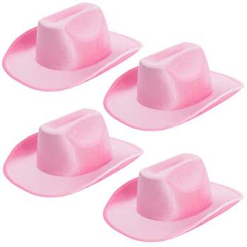 Zodaca 4-Pack Pink Cowboy Hats for Girls - Cute Velvet Cowgirl Hats for Costume, Dress Up Party (Adult Size)