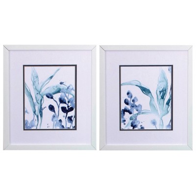 HomeRoots Set of Two Blue Flower Framed Art