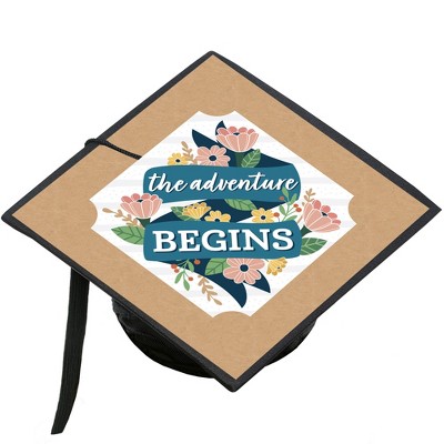 Big Dot of Happiness Floral Grad - Graduation Cap Decorations Kit - Grad Cap Cover