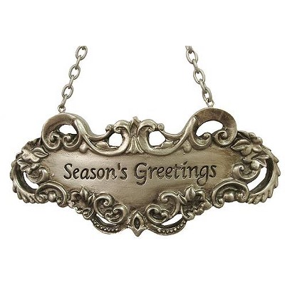 Ganz 5" Gold Victorian 'Seasons Greetings' Christmas Ornament Wine Label