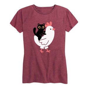 Women's - Instant Message - Cat Riding Chicken Short Sleeve Graphic T-Shirt - 1 of 4