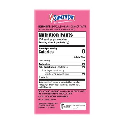 Sweet'N Low Zero Calorie Sweetener Packets - 250/8.75oz