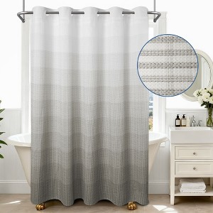 No Hook Ombre Waffle Shower Curtain with Snap-in Liner - 1 of 4