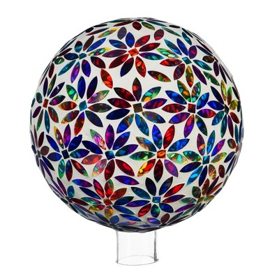 Multicolored Floral Mosaic Glass Outdoor Gazing Ball, 10 Inches