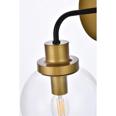 Hanson Black and Brass Metal 1-Light Dimmable Wall Sconce with Clear Glass Shade