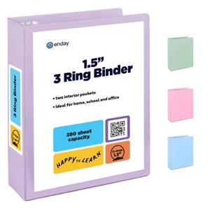 Enday 3 Ring Binder, Round Ring Pastel With Clear View Cover for Letter Size 8.5 x 11'' Paper & 2 Inside Pockets - 1 of 4