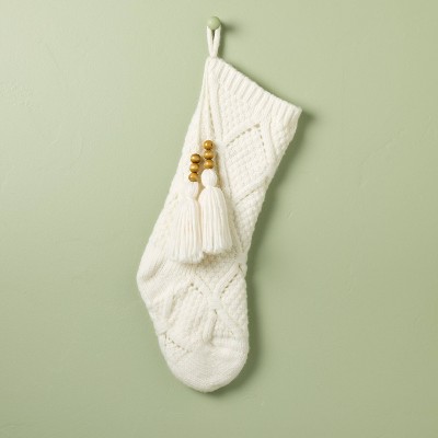 Image of Sweater Knit Christmas Stocking with Beaded Tassel Cream - Hearth & Hand™ with Magnolia