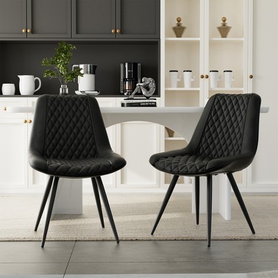 JUJABU 2-Pack Black PU Leather Dining Chairs – Ergonomic Design, Iron Frame
