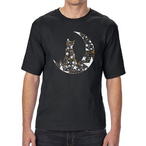 LA Pop Art Cat Sitting On Moon - Men's Tall and Long Word Art T-Shirt Black Large - 1 of 3