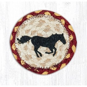 Earth Rugs Running Horse Coaster – 5"x5" Braided Jute with Western Horse Print for Rustic, Lodge, and Country Decor - 1 of 3