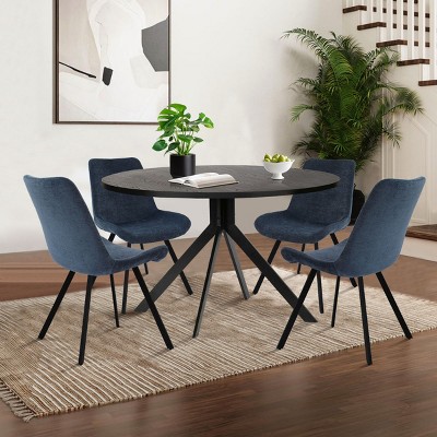 5-piece Dining Table Set for 4, Black Round Table with 4 Upholstered Armless Dining Chairs, Dining Room Furniture - Maison Boucle