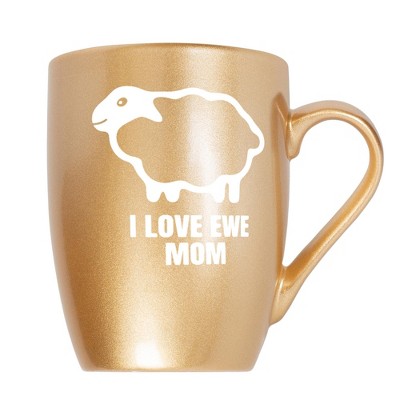 Elanze Designs Mother's Day Appreciation Coffee Cup Mug 10 Ounce Ceramic With Shimmery Metallic Finish Sheep Love Ewe Mom Vegas Gold