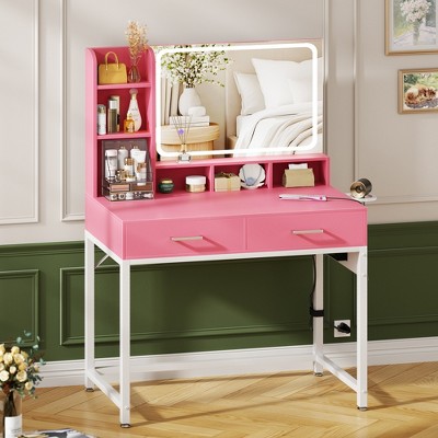 Besiost Vanity Desk with LED Mirror and Charging Station