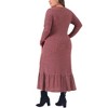 Agnes Orinda Women's Plus Size Long Sleeve Crew Neck Ruffled Hem Ribbed Knit A Line Mixi Dresses - 4 of 4