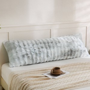 Faux Fur Body Pillow Cover – Super Soft Plush Long Pillowcase with 3D Plaid Striped Design, Cozy Fuzzy Decorative Bedding - 1 of 4