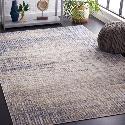Beige and Blue Abstract Synthetic Area Rug
