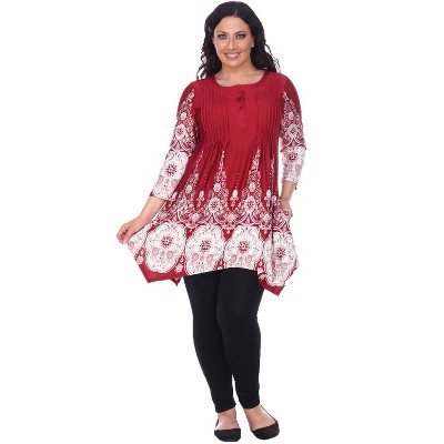 Women's Plus Size 3/4 Sleeve Printed Dulce Tunic Top - White Mark