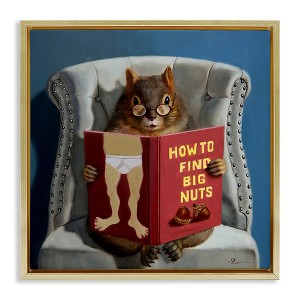 Stupell Industries Squirrel Reading Sassy Book Floating Frame Canvas Art, Gold, 18" x 18" - 1 of 4