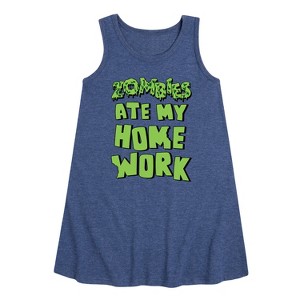 Girls' - Instant Message - Zombies Ate My Homework Graphic Sleeveless Aline Dress - 1 of 4