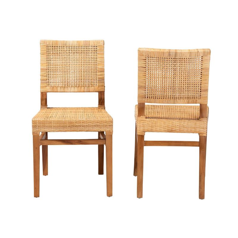 2pc Lesia Rattan and Wood Dining Chair Set Natural/Walnut - bali & pari: Mango Frame, No Assembly Required, 4 of 12