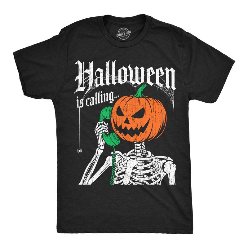 Mens Funny T Shirts Halloween Is Calling Sarcastic Skeleton Tee For Men - Crazy Dog Men's T Shirt For Halloween Season Black S