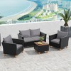 Tangkula 4 PCS Wicker Patio Furniture Set w/ Removable Cushions Storage Coffee Table - 2 of 4