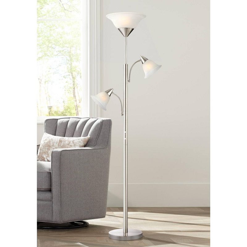 360 Lighting Jordan Modern Torchiere Floor Lamp with Side Lights 71 1/2" Tall Brushed Nickel Alabaster Glass Shade for Living Room Reading Bedroom, 2 of 10
